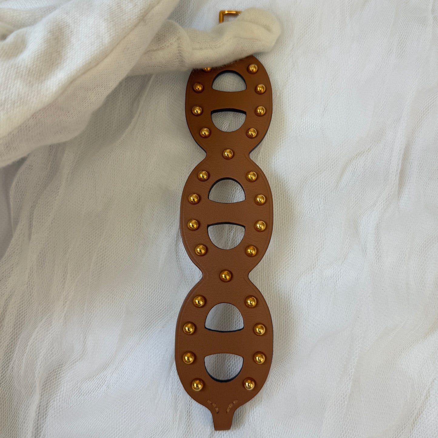 鑑定済み【 美品 】エルメス 《 シェーヌ ダンクル 》 ブレスレット ブラウン レザー ゴールド金具 スタッズ バングル Z刻印